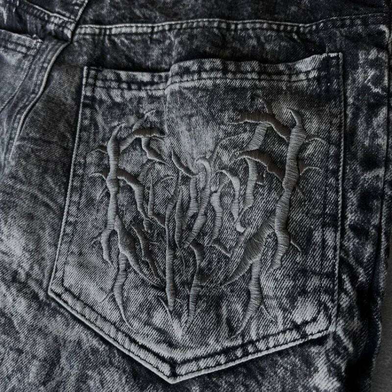 Y2K Baggy Jeans vintage Splicing embroidery Pattern high quality Hip Hop Gothic Streetwear men women Casual wide leg jeans 26Y0312