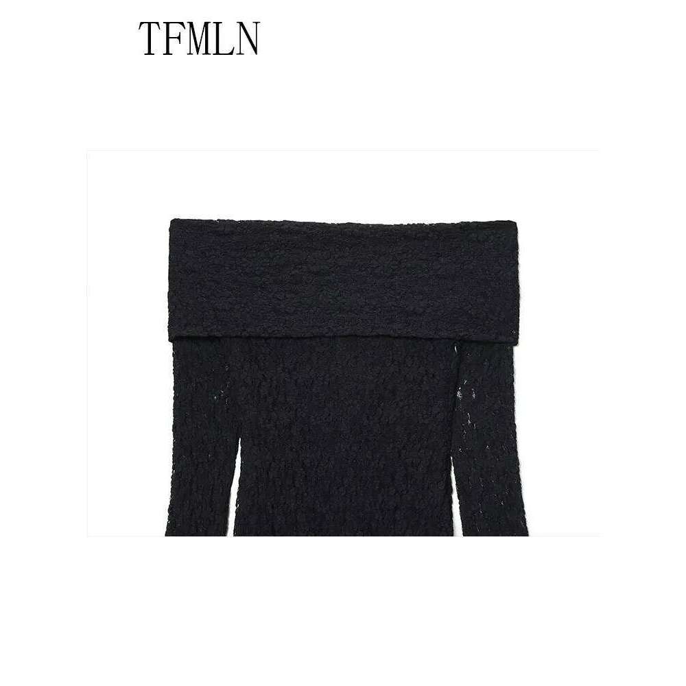 TFMLN 2025 New Women Lace Off Shoulder Elegant Ladies Full Sleeve Solid Slim Party Dress Sexy Side Zipper Long Dresses C260311