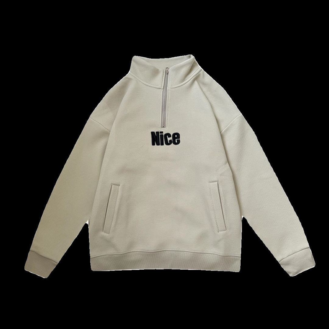 White Minimalist Printed Designer Hoodie Loose-fit Half-high Collar Sweatshirt Autumn New Style Unique Trendy Fashion Casual Men's Top