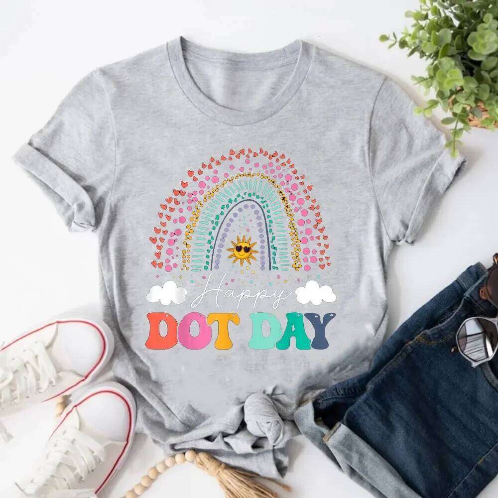 Happy Day Colorful Youth Polka Dot Gift Unisex O-neck T-Shirt Cute Rainbow Women Tees Fashion Y2k Aesthetic Clothes Z260312