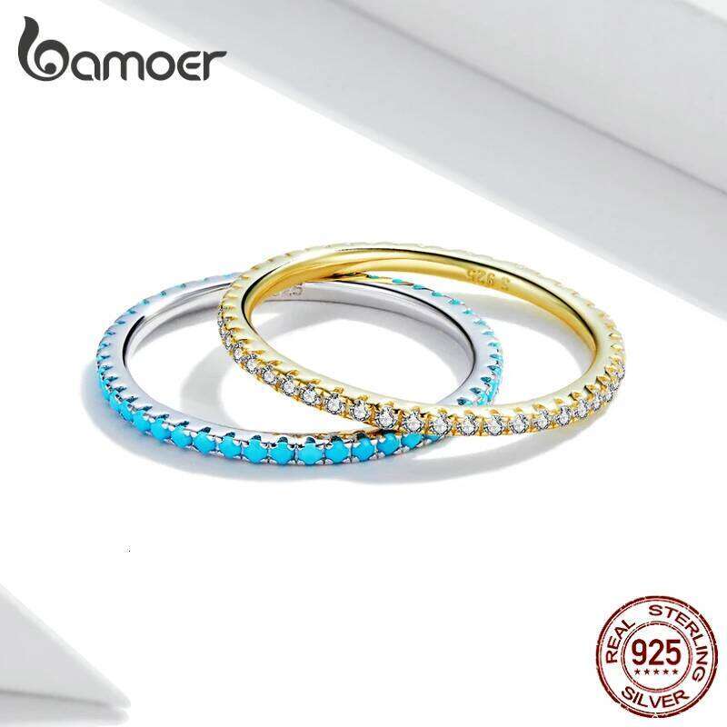 BAMOER 925 Sterling Silver 18K Gold Plated Finger Ring Full Zircons Paved for Women Dazzling Stacking Anillos Jewelry Party Gift H260312