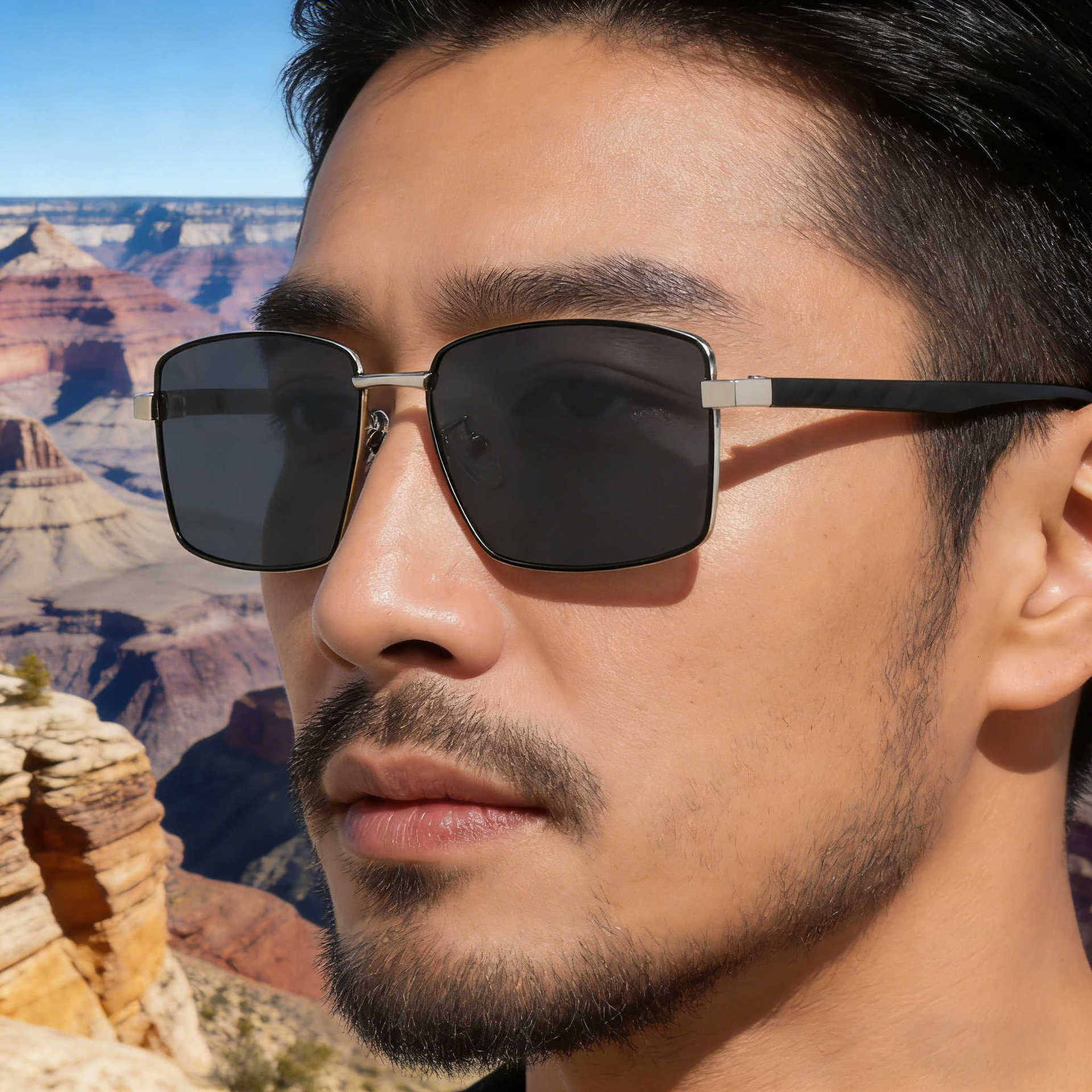 2026 New European American Style Square Small Frame Nylon Polarized Sunglasses for Men, Fashionable and Simple, Sun Protection,