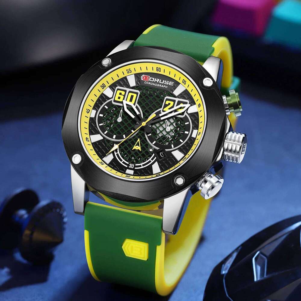 4 PCS SET BORUSE Fashion and Triangle Spearhead Necklace Set, Men's Quartz Waterproof Watch, Luxury Silicone Watch