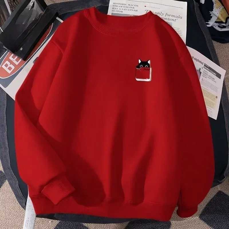 Small Black Cat Paper Box Printed M-8XL Male Too Tough Fashion Long Sleeves Couple Clothes M260312