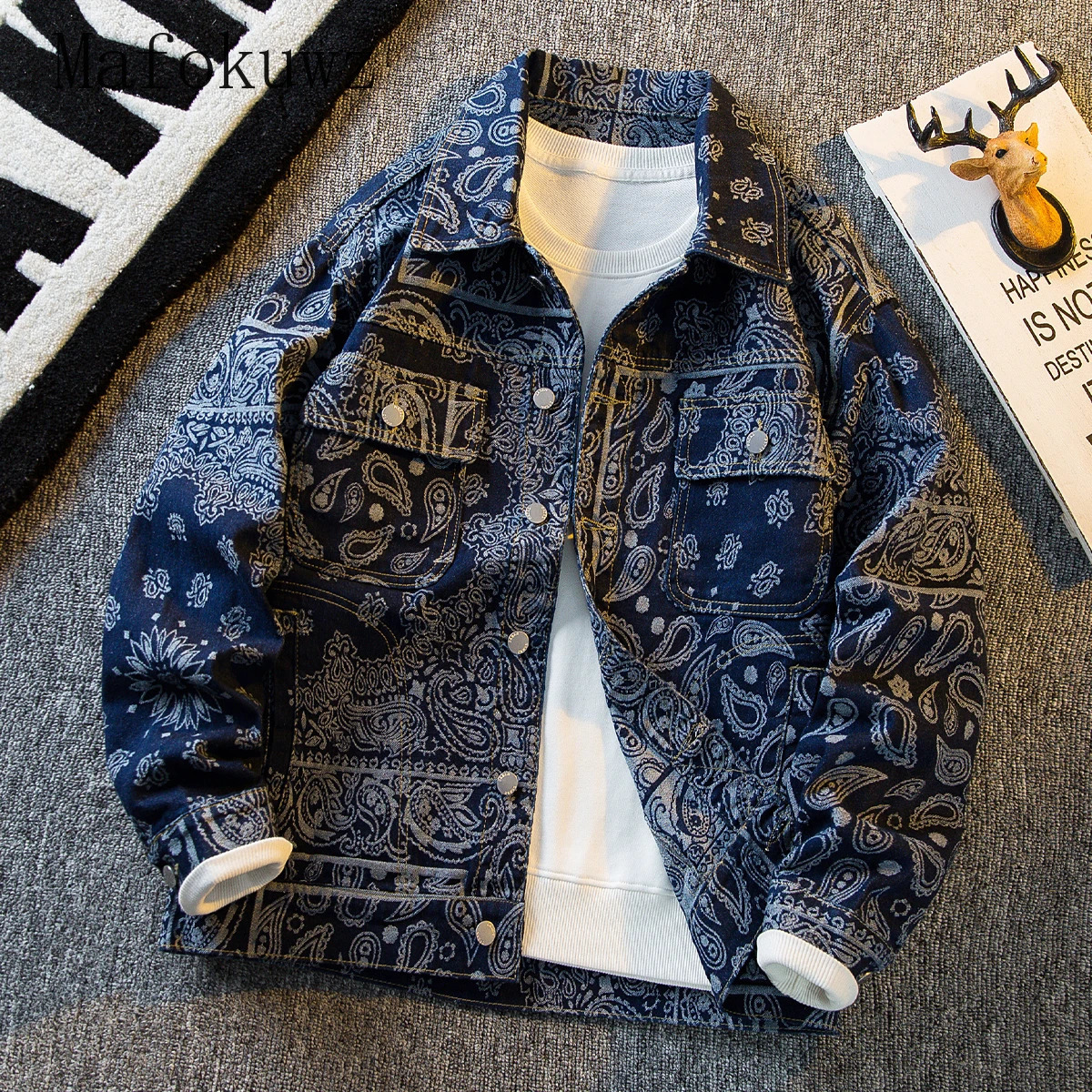 Autumn Retro Ethnic Style Jacquard Denim Jackets Mens Handsome Loose Casual High Street Workwear Jacket Tops Male Clothes 260304