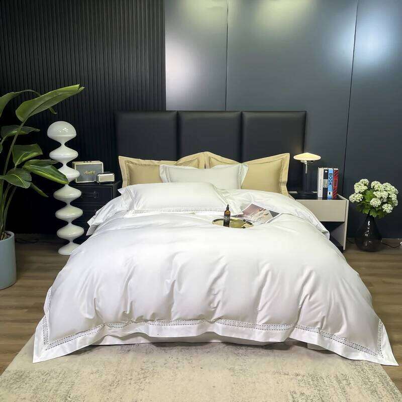 4Pcs 1000TC Egyptian Cotton White Hotel Style Bedding Set Hollow Wide Edge Duvet Cover Bed Fitted Sheet Pillowcases H260312