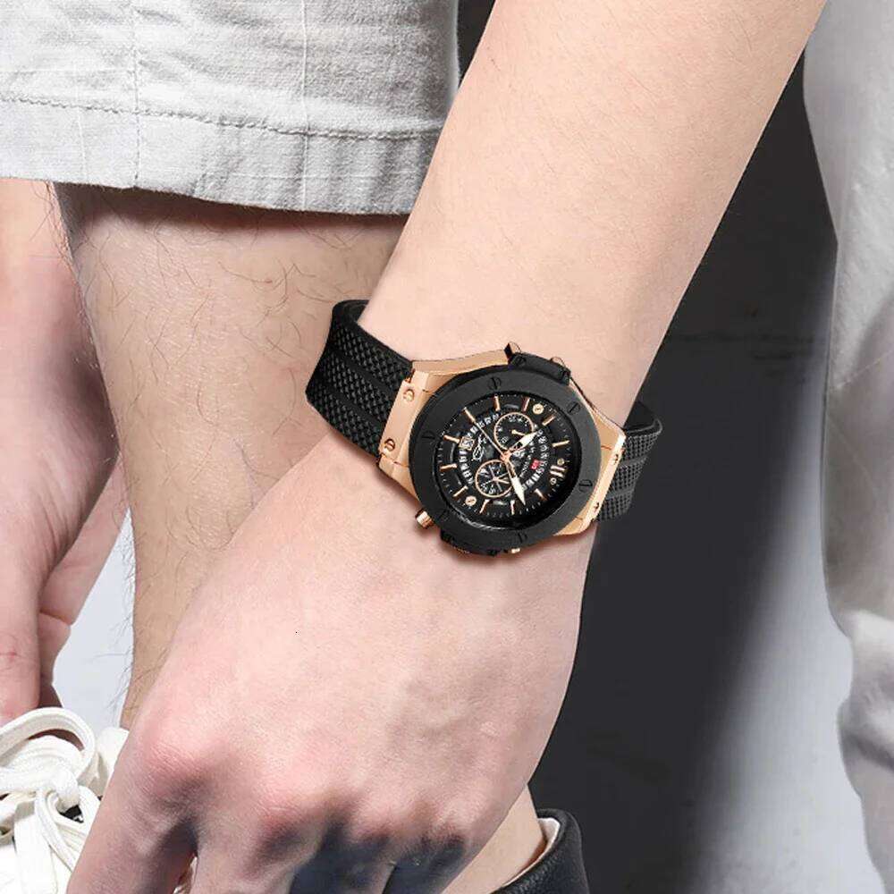 VA VOOM Brand Men Black Silicone Style 48mm Large Dial Classic Racing Series Quartz Movement Casual Sports Watch