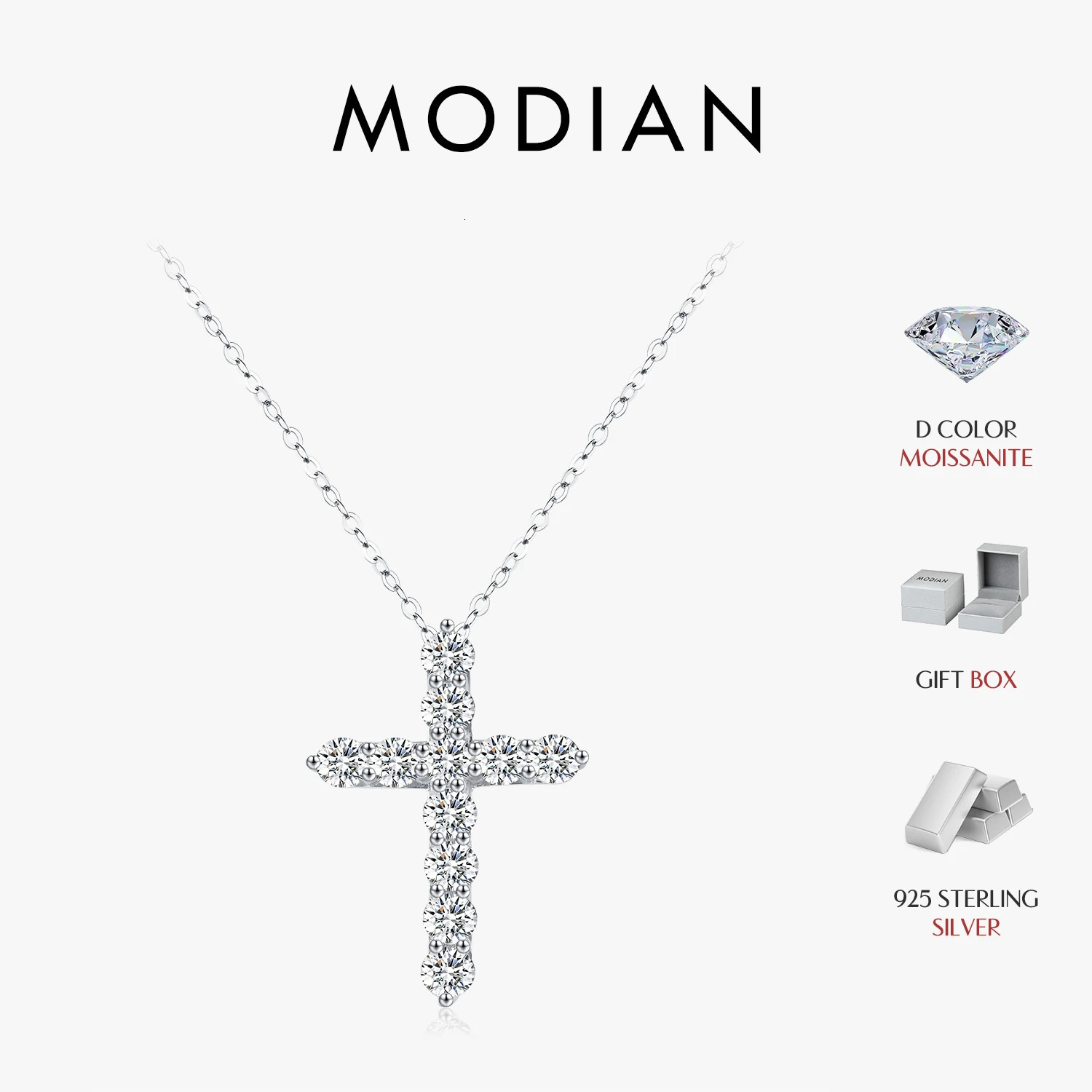MODIAN D Color Necklace 925 Sterling Silver Exquisite Cross Link Chain Pendant Necklace For Women Fine Jewelry Gift 260311