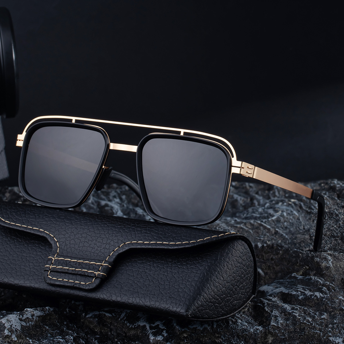 Polarized men's sunglasses 2026 new model, square frame, double bridge, sun protection, high-end style,