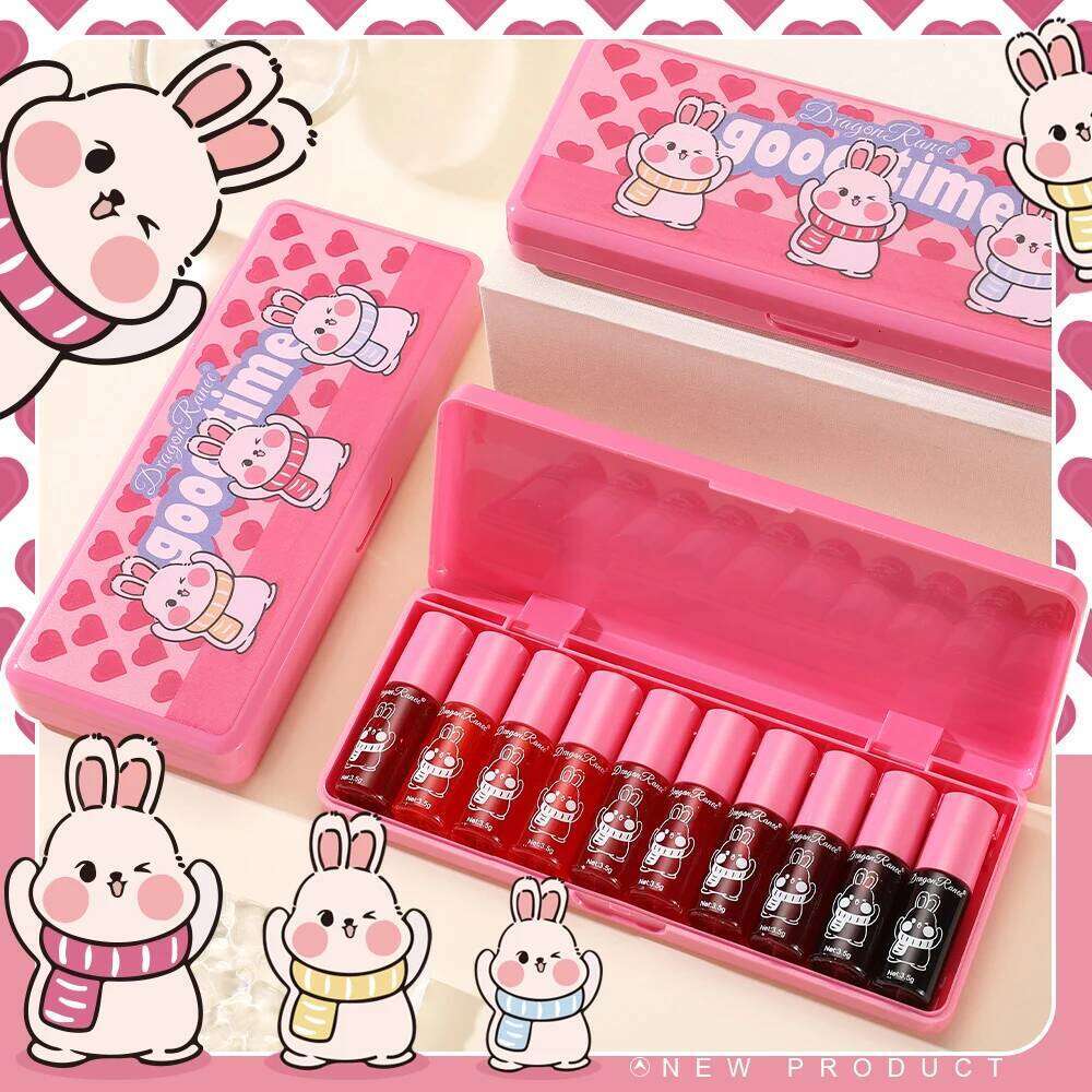 Ten-Piece Set, Mirror-Like, Watery, Plump, Whitening, Complexion-Enhancing Lipstick, Moisturizing, Non-Stick Cup, Long-Lasting Lip Glaze W260311
