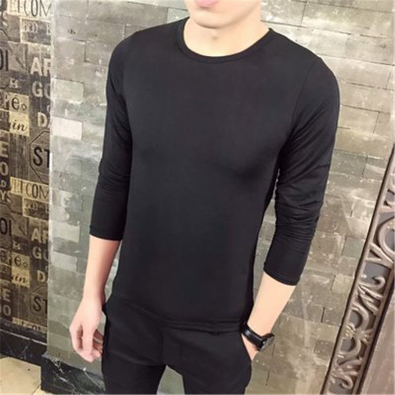 Winter Thin Fleece Solid Color Warm Low-neck Base Shirt For Young Men Style Slim Fit Versatile Cold-proof Long-sleeve Designer Hoodie T-shirt Top