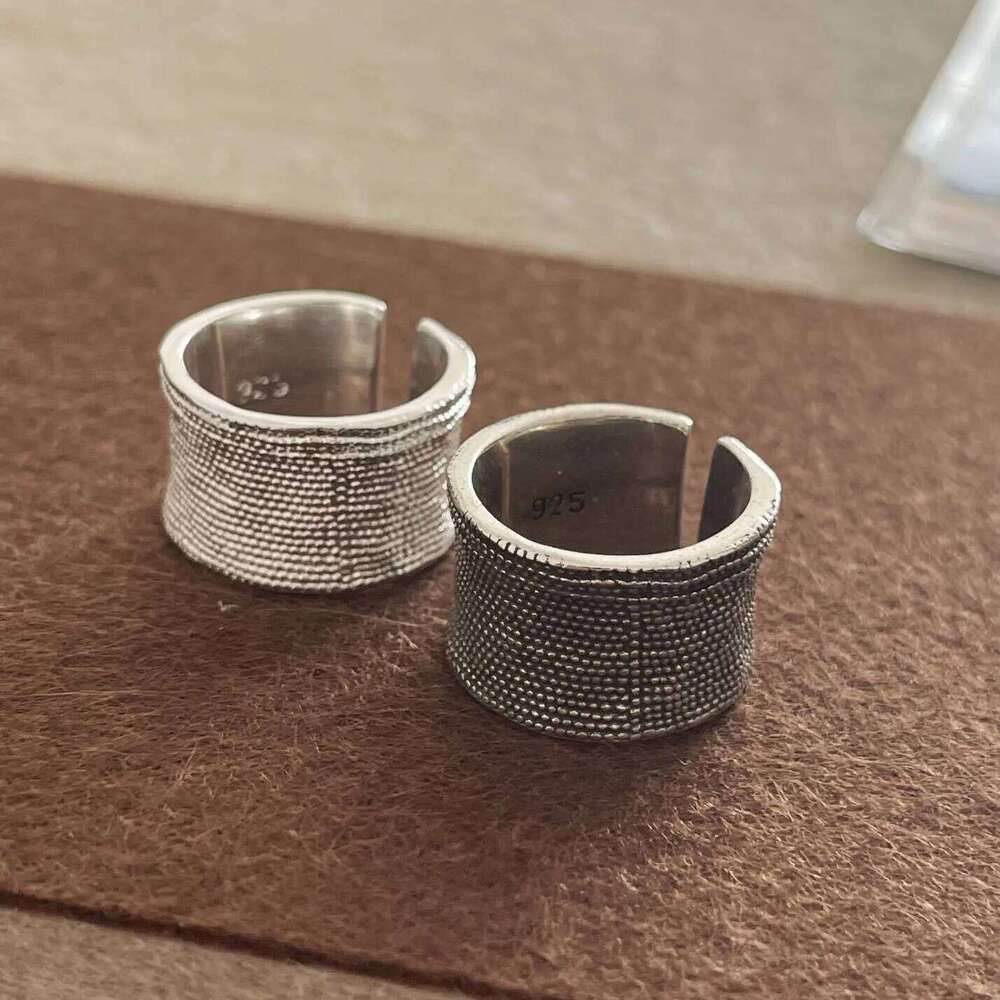925 Sterling Silver Simple Women Fine Jewelry Finger Adjustable Open Vintage Wide Retro Ring For Party Birthday Gift H260312