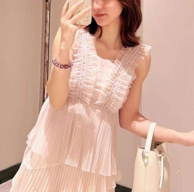 2026 Spring/Summer Women's Designer a18 Sweet Transparent Ruffle Strap Chiffon Top