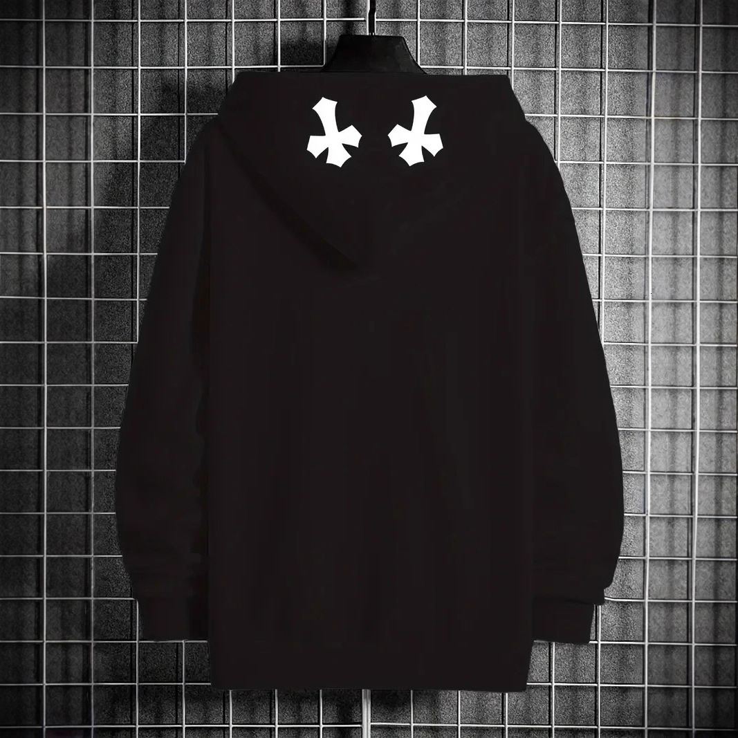 Luxury Brand Designer Clothes Dark Style Personality Cross Print Hoodie For Men Trendy Street Style Hip Hop Pullover Trendy Brand Top