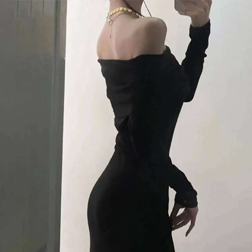 One Shoulder Style Sleeve Dress For Women In Spring And Summer Ladies Fashion Solid Color Sexy Basic Slim Fit Long Skirt C260312