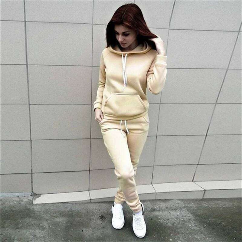 Harajuku Casual Jogging Women's Hooded Sportswear Suit Set Clothing C260312