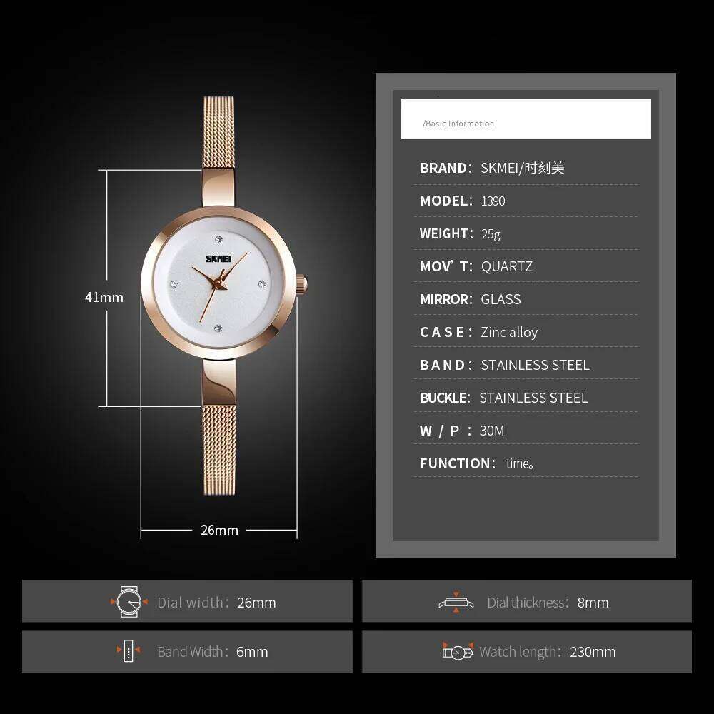 SKMEI 1390 Luxury Elegant Quartz Watch for Women Sport Waterproof Girl Bracelet Woman Wristwatches Ladies Gift 1410 Montre Femme