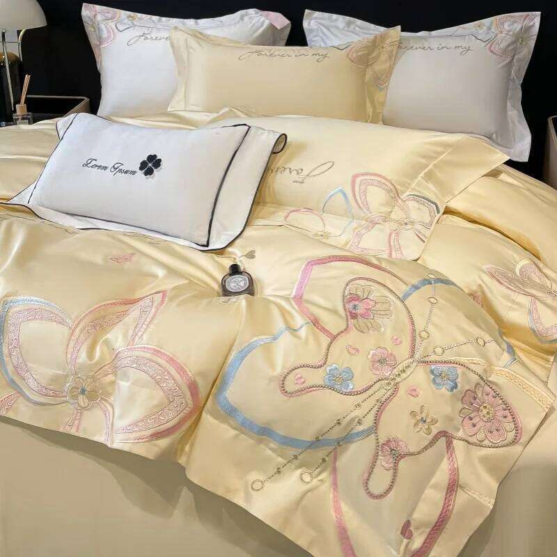 Long Staple Cotton Chic Embroidery Bedding Romantic Smooth Colorfast Bed Linens High Count Duvet Cover Set for Home H260312