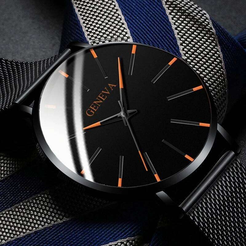 Stainless Steel Mesh Belt Quartz for Men Minimalist Ultra Thin Clock Fashion Men's Sports Leather Watch relogio masculino