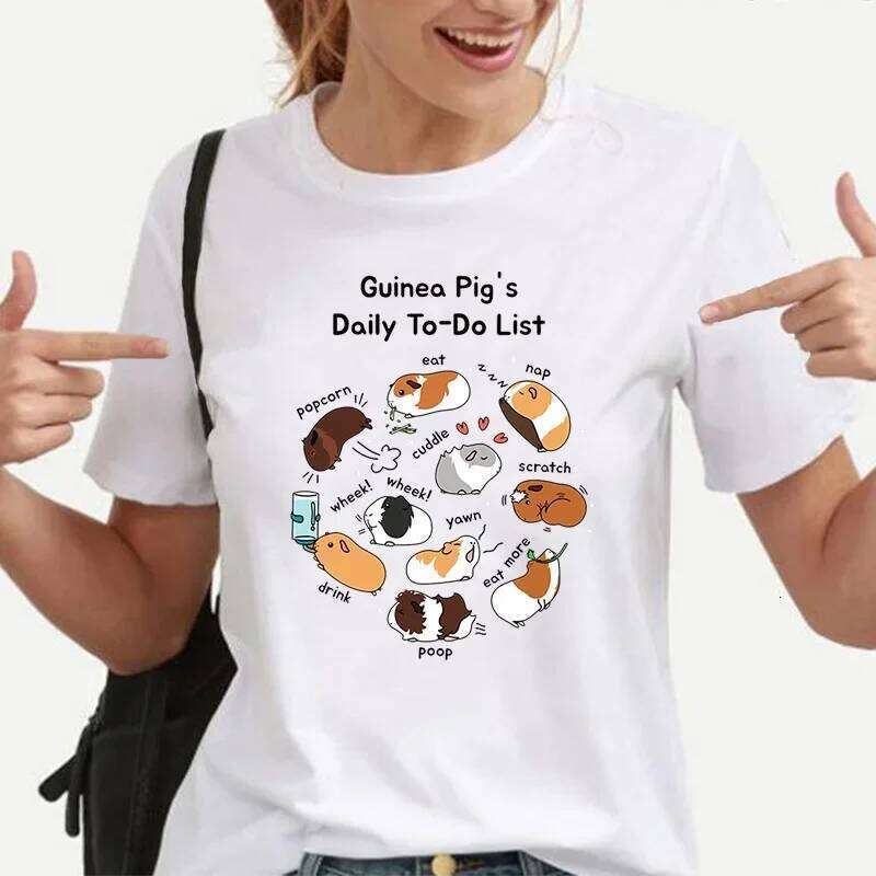 Fashion New Guinea Pig Daily To Do List Women Cartoon Harajuku Streetwear T-Shirt Casual Tops Tees Summer Y2K Z260312