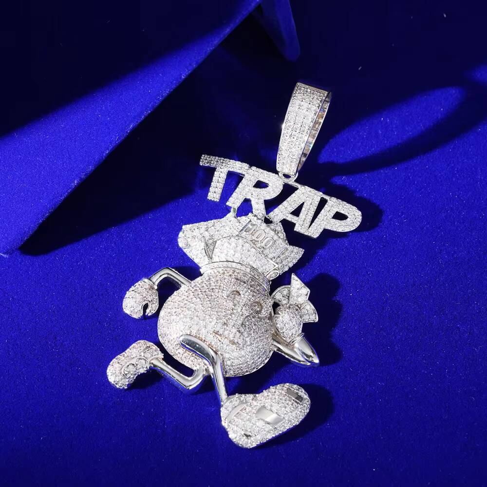 Fashion Jeweller Iced Out Miami Dollar Rich Money Bag With Trap Letter Pendant Necklace