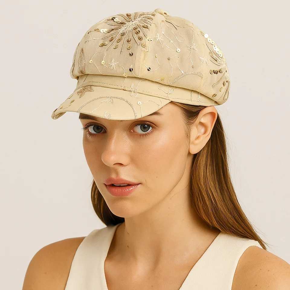 Womens Sequined Beret Hat Korean Style Sparkle Newsboy Cap with Breathable Mesh Fashion Painter Hat for Summer and Fall H260312 - view 3