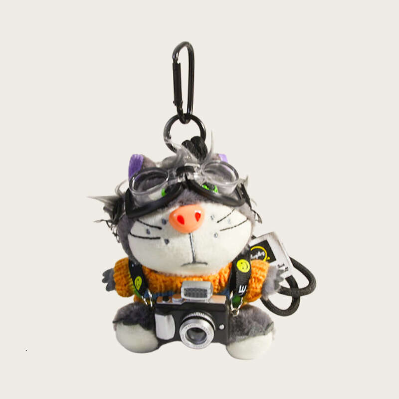 Photographer Camera Lucifer Cat Plush Doll Keychain Bag Girl Backpack Pendant Gift Ornament