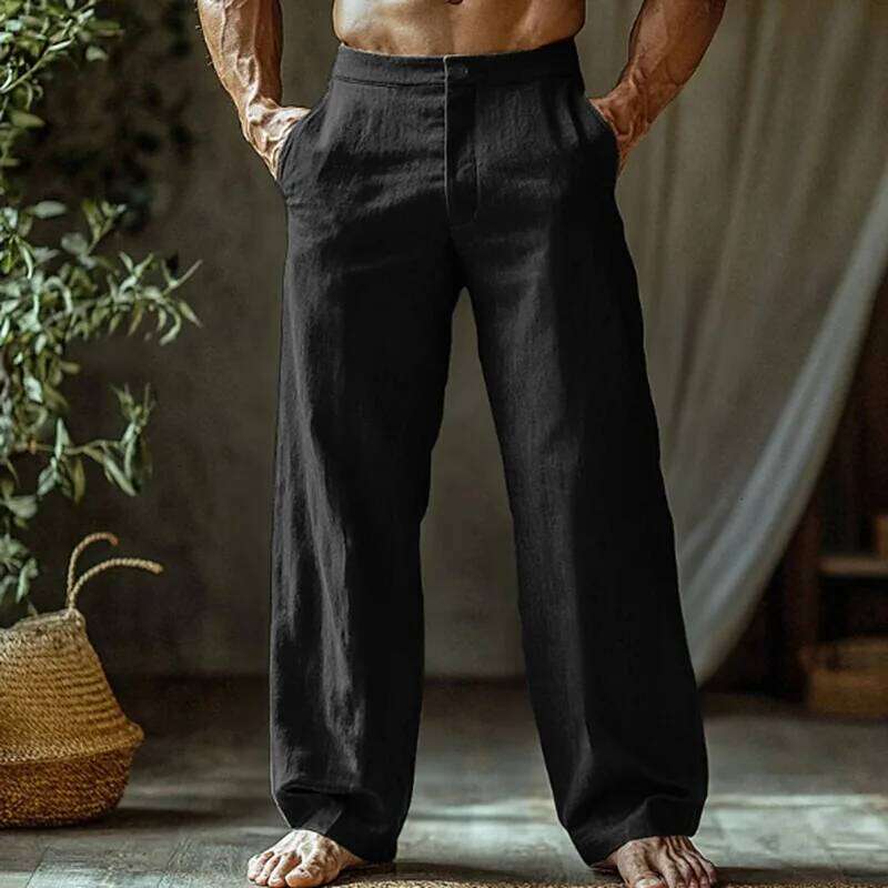 and Linen Beach Loose Straight Leg Breathable Casual Cotton Pants, Men's Jogging Pants