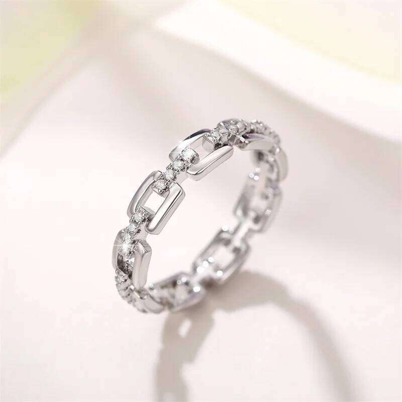 CAOSHI Trendy Jewelry Chain Shape Finger Ring Women Silver Color Shiny Zirconia Accessories for Daily Life Fashion Lady Gift H260312
