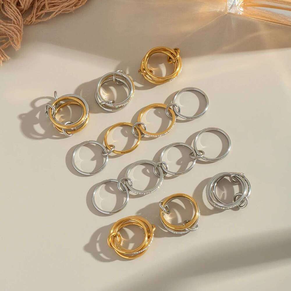 XIANING Size8 Stainless Steel Multi-layer Ring for Women 18K Gold Plated Minimalism Fashion Waterproof Jewelry H260312