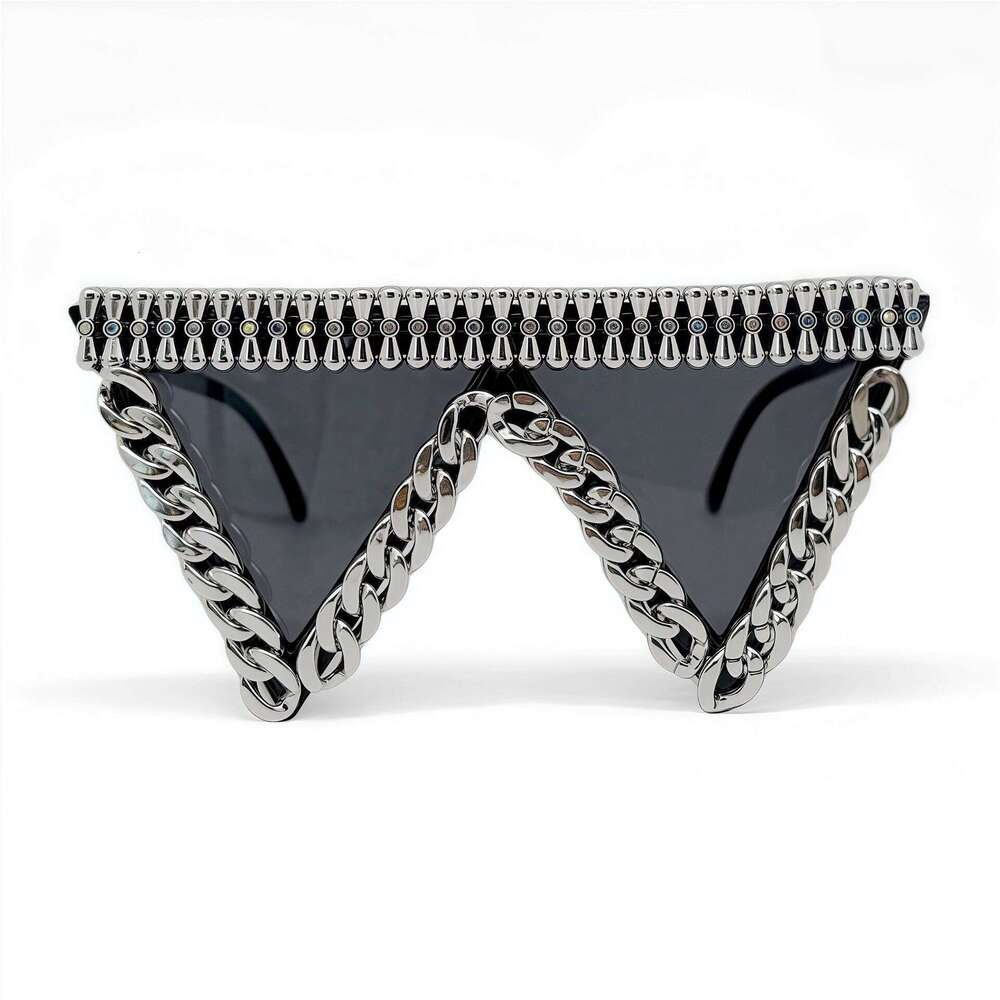 Unique Metal Chain Triangle Women, European And American Exaggerated Fashion Hip-Hop Catwalk Punk Style Sunglasses For Men