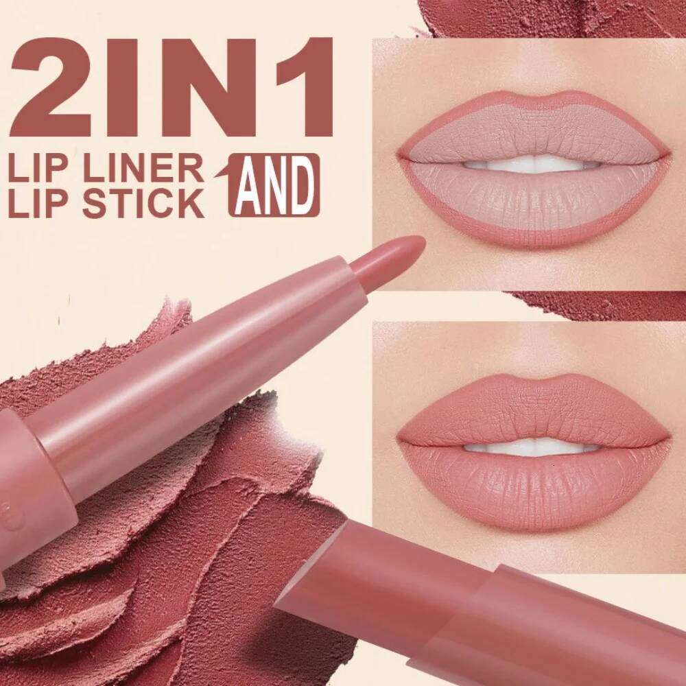 2 in 1 Double Ended Lipstick Liner Set Matte Velvet Long Lasting Waterproof Nude Red Lip for Women Makeup Cosmetics W260311