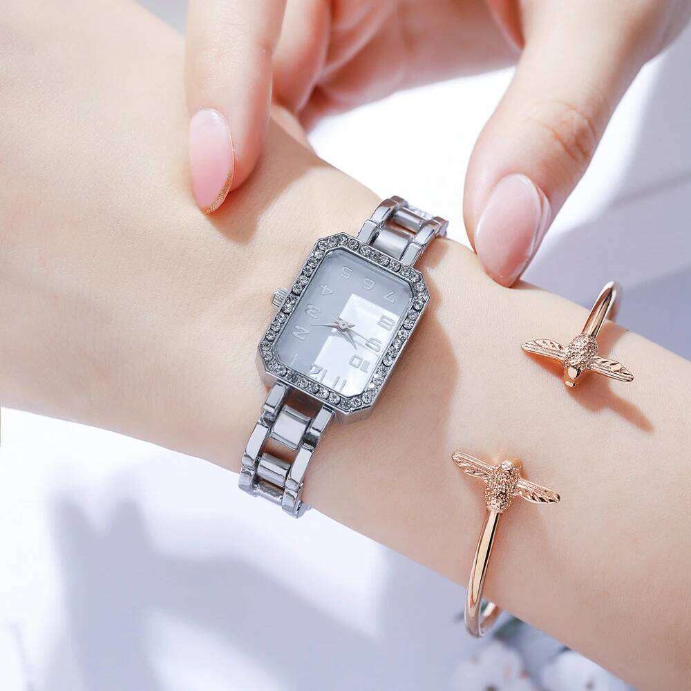 Luxury Watch 2025 New Simple Square Full Diamond Digital Quartz Watche Gold Stainless Steel Bracelet Women's Dress Clock