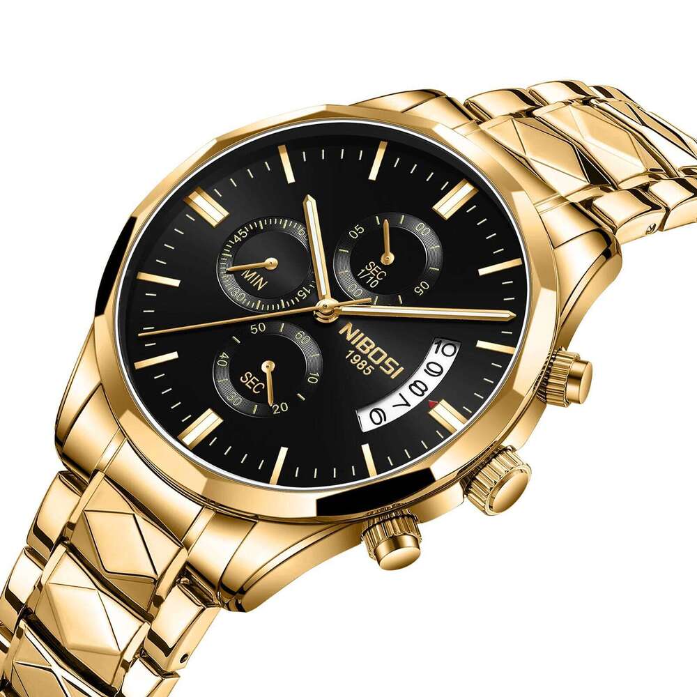 NIBOSI Luxury Watches For Men Date Chronograph Stainless Steel Man Waterproof Luminous Sport Military Men's Quartz Watch