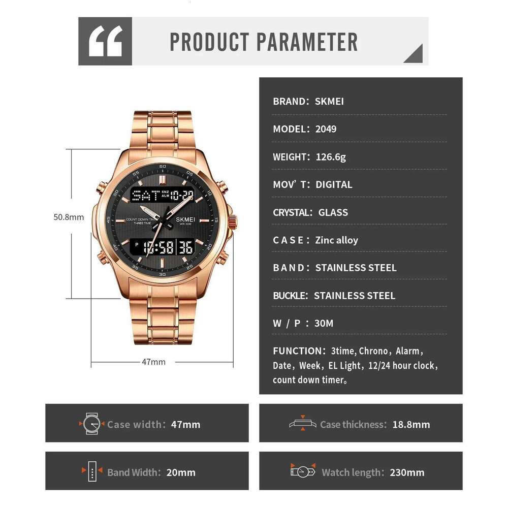SKMEI 2049 Mens Sport Watch Light Waterproof Electronics Clock Countdown Timer Digital Men Wristwatches Relogio Masculino 1850