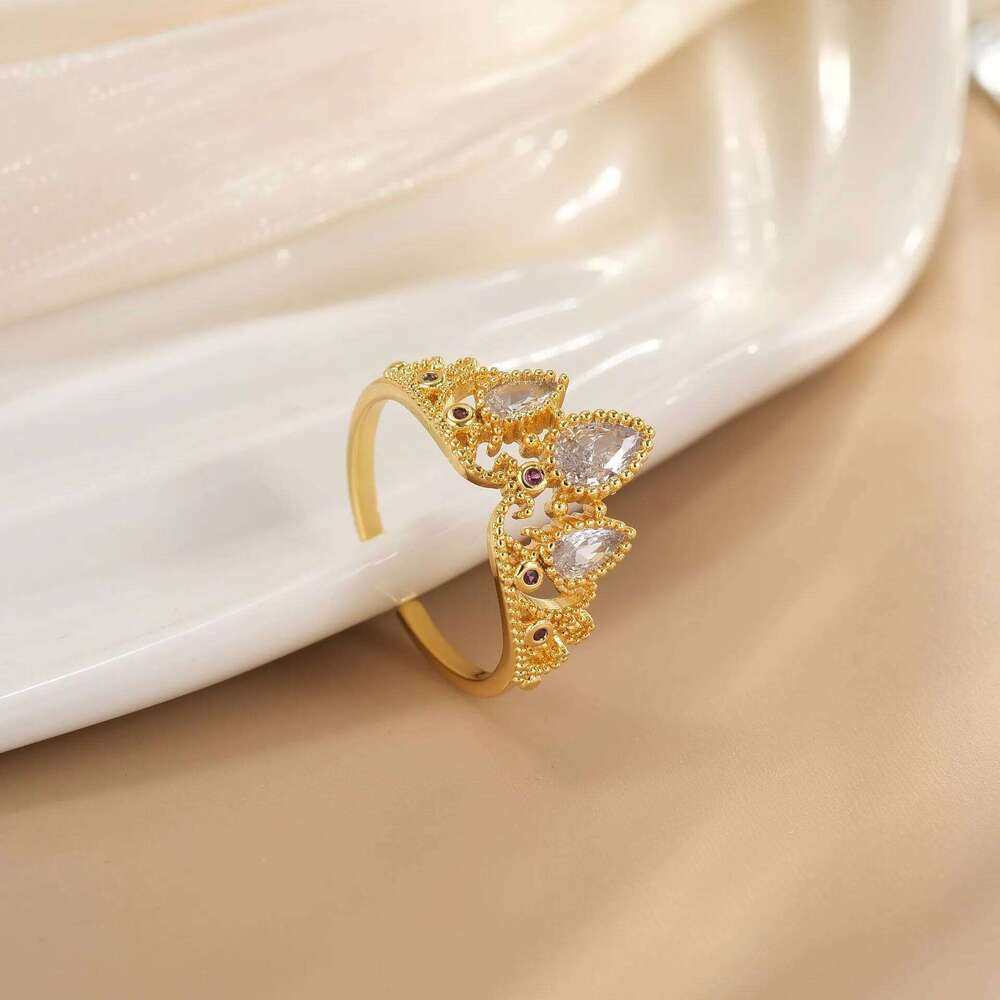 Rapunzel For Woman Fashion Wedding Party Jewelry Accessories Gold Plated Adjustable Powder Crystal Princess Crown Ring Gift H260312