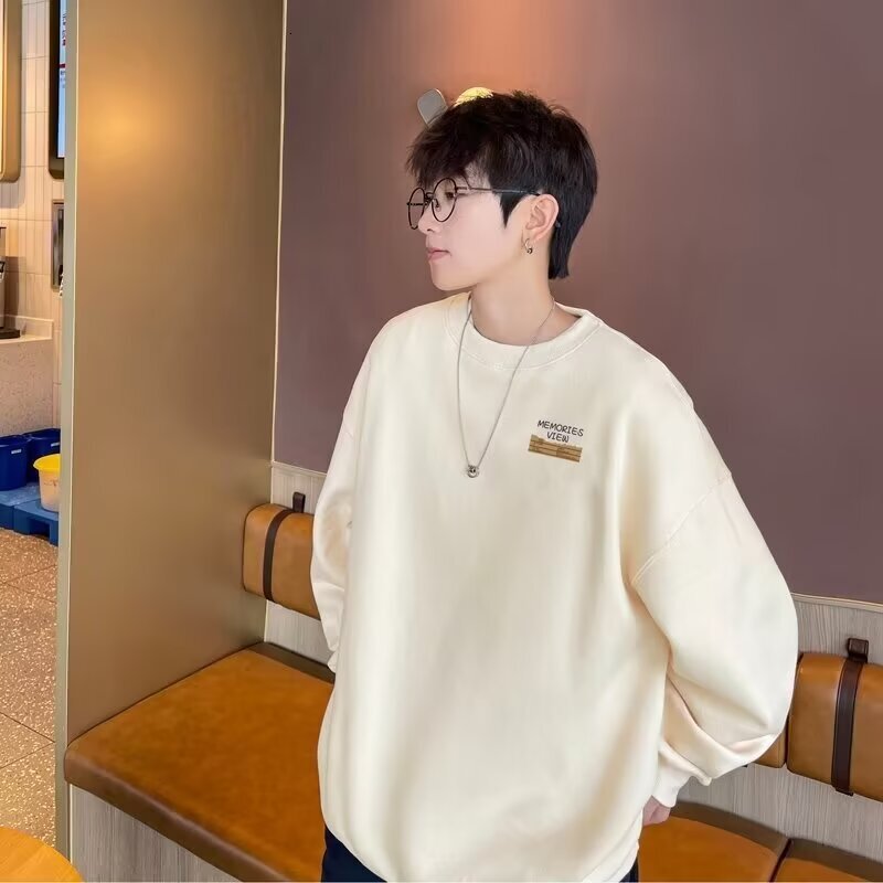 Printed Sweatshirt For Men Autumn New Retro Style Round Designer Hoodie Neck Loose Casual Hoodless Jacket