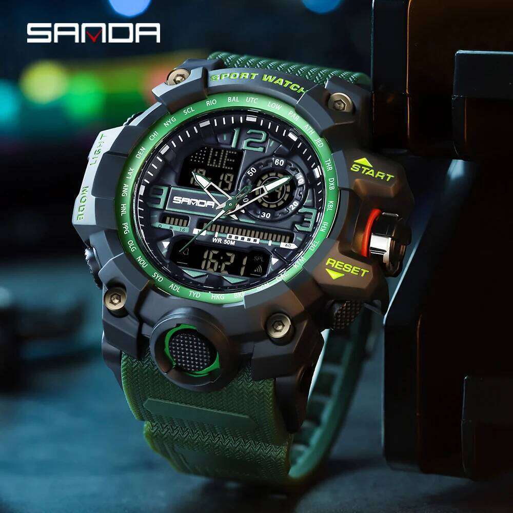 SANDA 3133 Sports Multi functional Dual Display Waterproof LED to Timing Men's Electronic Watch 2025
