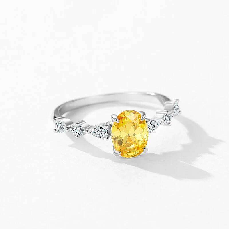 Ailmay 925 Sterling Silver Oval Yellow Shining Crystal Finger Ring For Women Engagement Wedding Trendy Fine Jewelry Gift H260312