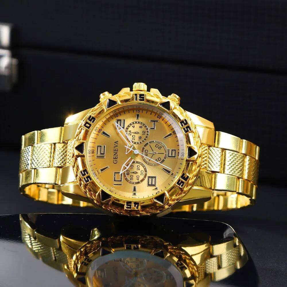 4pcs/set Deluxe Men's Quartz Set Casual Round Dial Alloy Case and Bracelet Electronic Movement Fashionable Business Watch