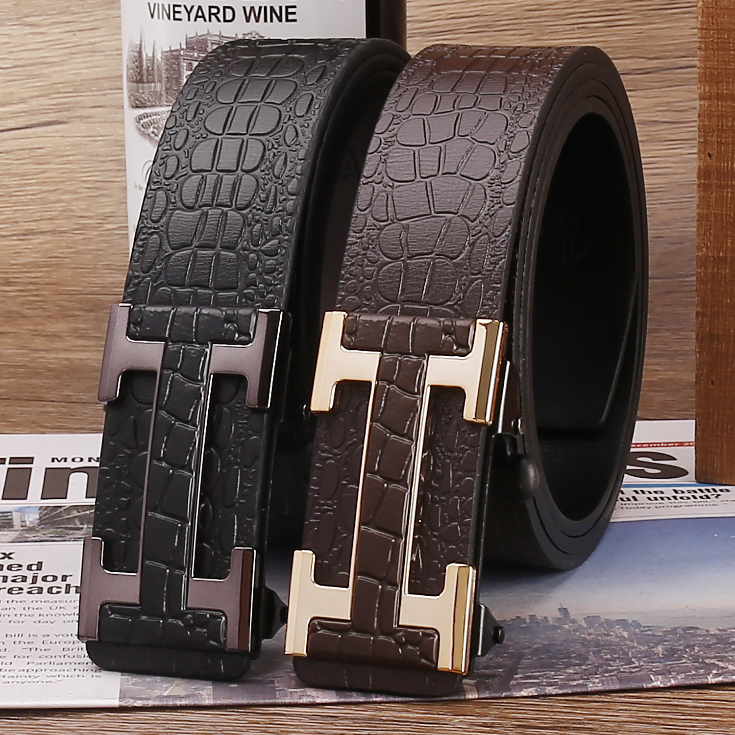 2026 New Designer Luxury Brand Men's Belt Wholesale Men's PU Belt Toothless Automatic Buckle Multi Functional Fashion Leisure Versatile Men&