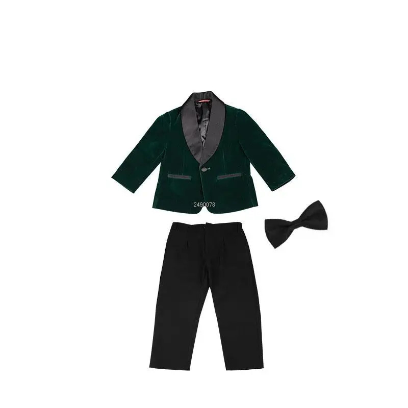 Kids 1 Year Birthday Dress Baby Boys Green Velvet Blazer Jacket Pants Pograph Suit Children Wedding Performance Party Wear 260311