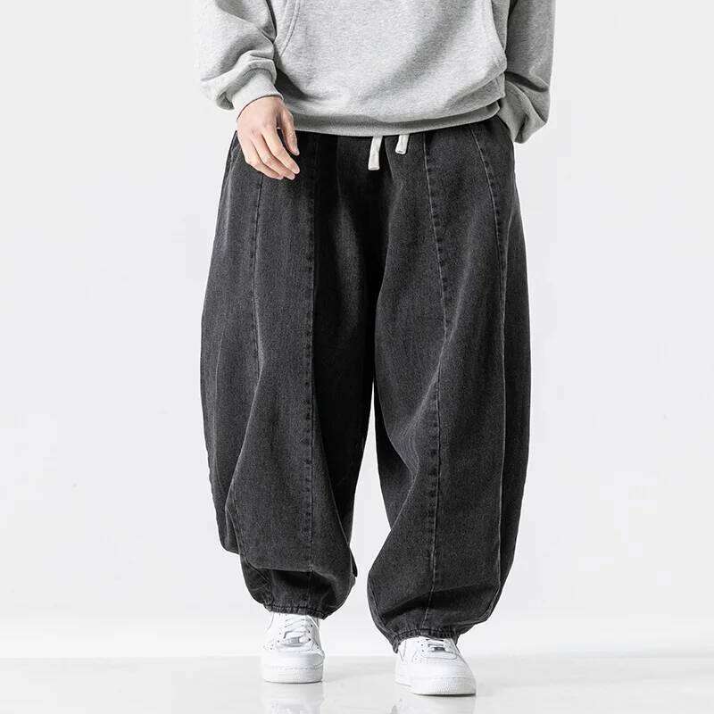 2025 New men's in plus size Japanese retro loose Haren straight Hong Kong style wide leg denim lantern pants