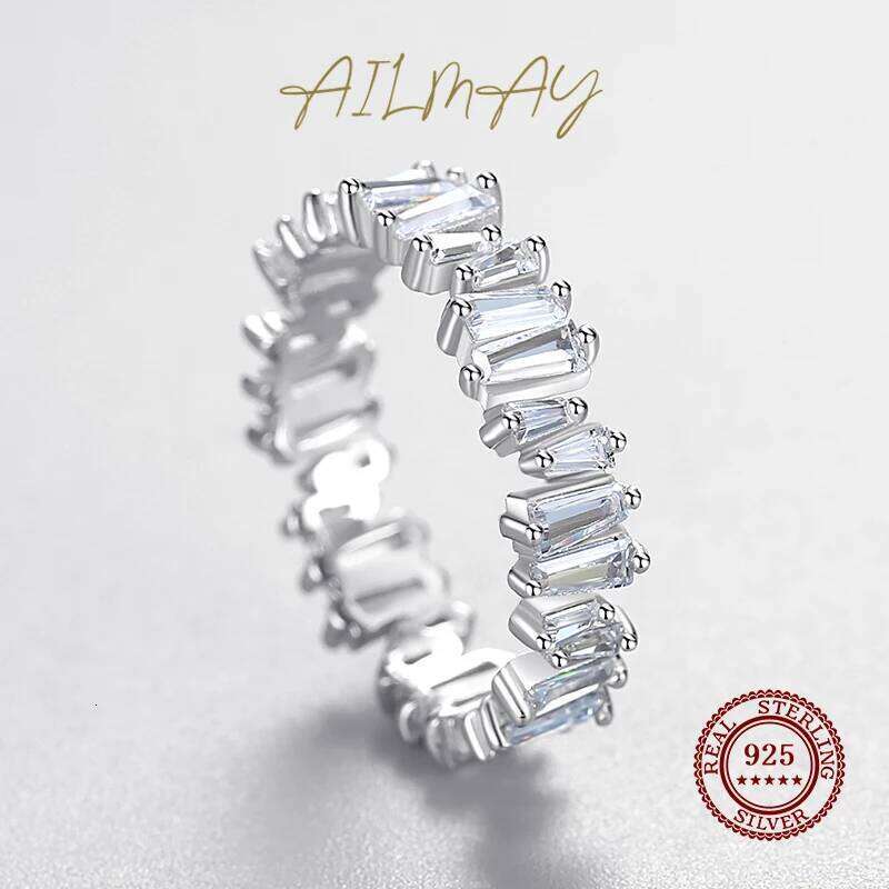 Ailmay Classic Full Cubic Zirconia Ring 925 Sterling Silver CZ Finger Rings For Women Girls Party Accessories Jewelry H260312