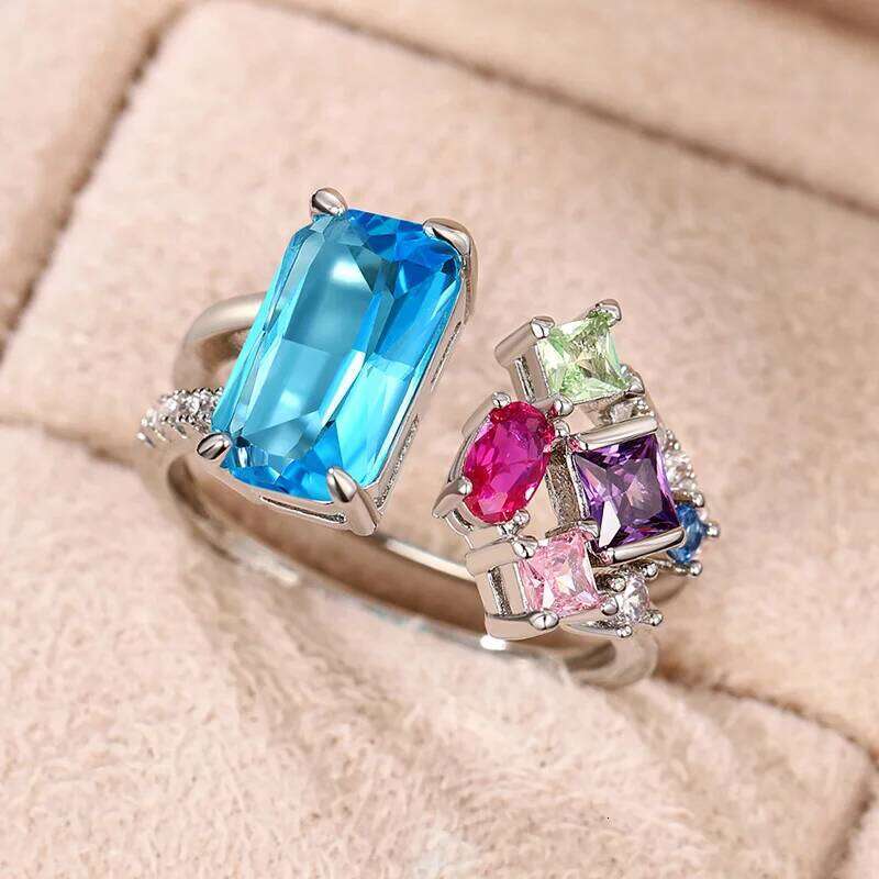 Huitan Geometric Colorful CZ Women 2023 Bright Bridal Rings for Wedding Party One Size Opening Resizable Fashion Jewelry H260312