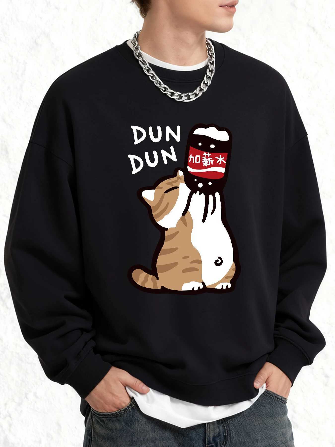 Cat WiTH Big MouTH And Cola Male Sweatshirt Casual Cartoon Long Sleeve Fashion All-Match CloTHing Loose Autumn Pullover M260312