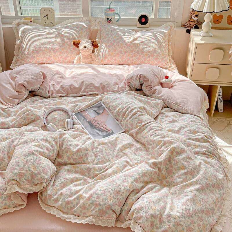 INS Princess Bedding 2025 New Soft Wrinkled Double-layer Flat Sheet Twin Queen Size Duvet Set Pillowcase Bed Linens H260312
