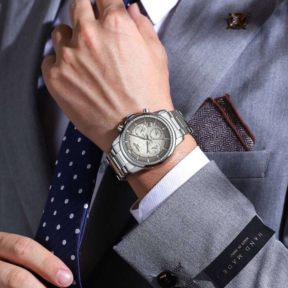 NIBOSI Mens Military Chronograph with Calendar Waterproof Stainless Steel Men's Wrist Watches Analog Quartz Watch