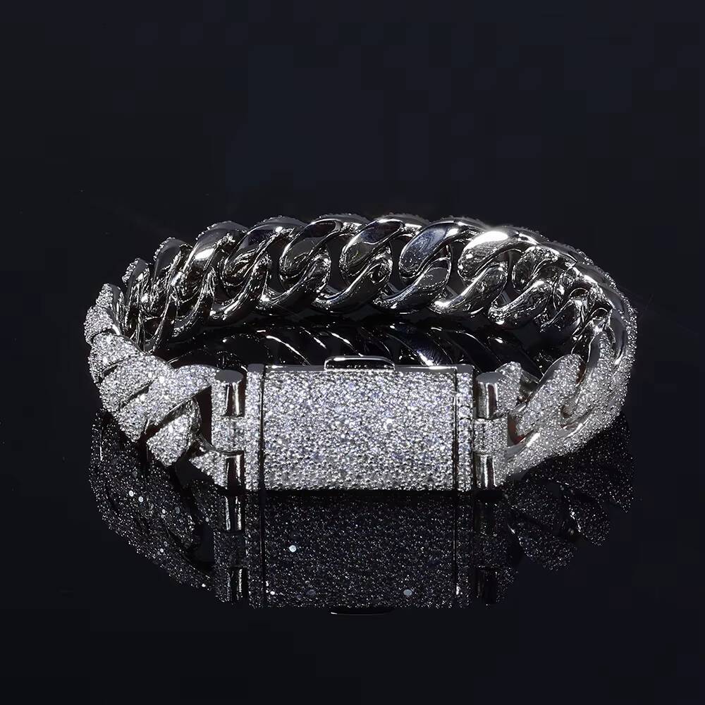 NUOYA Iced Out Diamond Cuban Chain Bracelet 14mm Width Silver and Gold Plated Heavy Cuban Link Chain Hip Hop Jewelry for Women