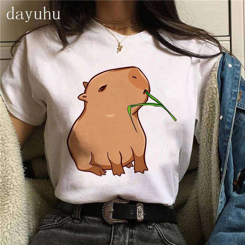 Funny 90s Capybara Tshirt Women T-Shirt Capibara Cartoons Girl Capybaras T Shirt Female Casual Top Clothes Z260312